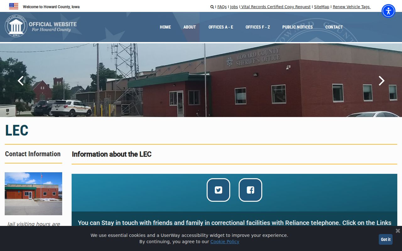 Howard County arrest records at the Law Enforcement Center and jail