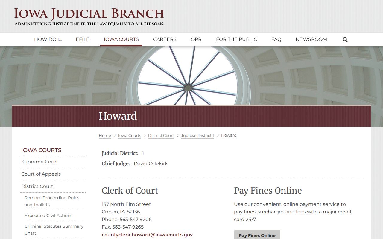Howard County criminal court case Clerk of Court contact page
