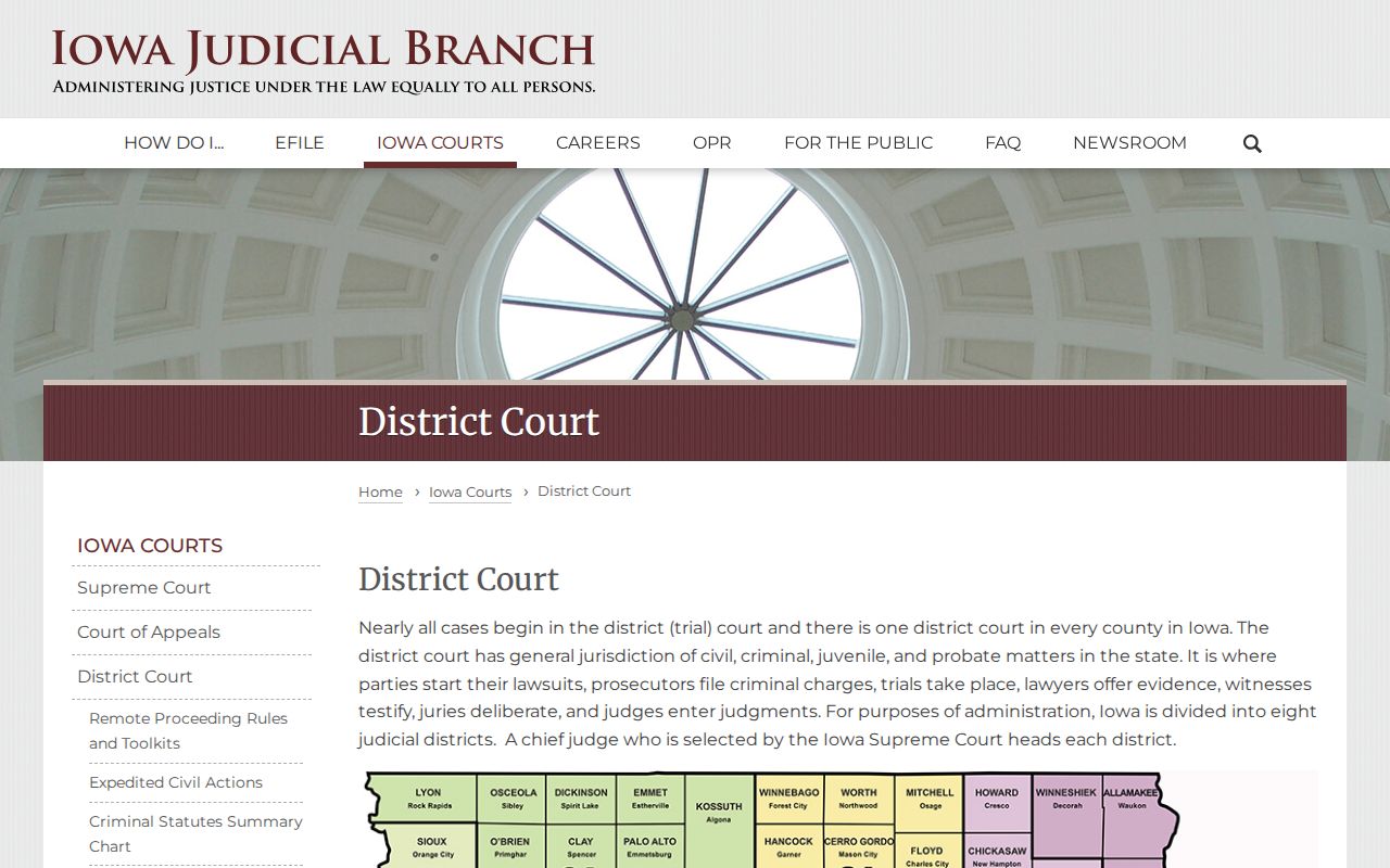 Iowa District Court overview for Elma criminal case records