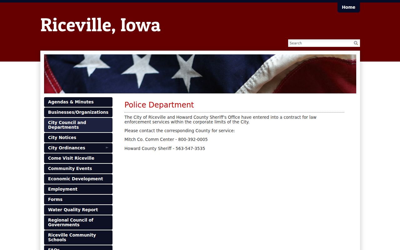 Riceville criminal history sheriff service contact page