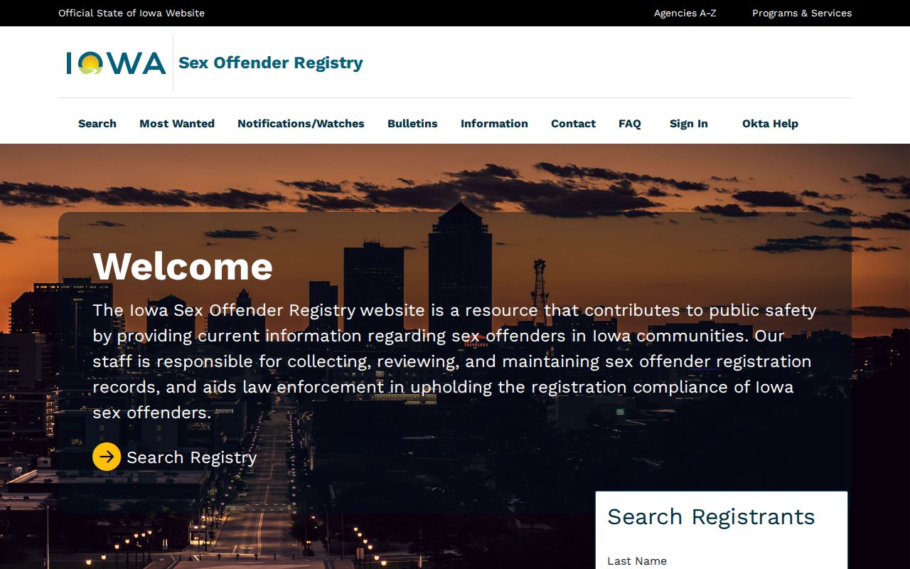 Howard County sex offender check on the Iowa Sex Offender Registry search page