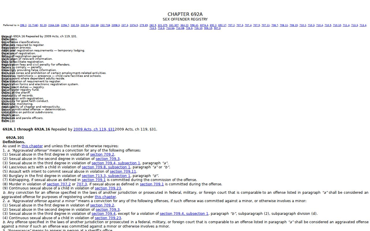 Howard County sex offender check and Iowa Code chapter 692A registry law