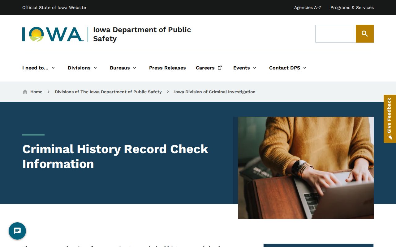 Howard County criminal history Iowa DCI record check page