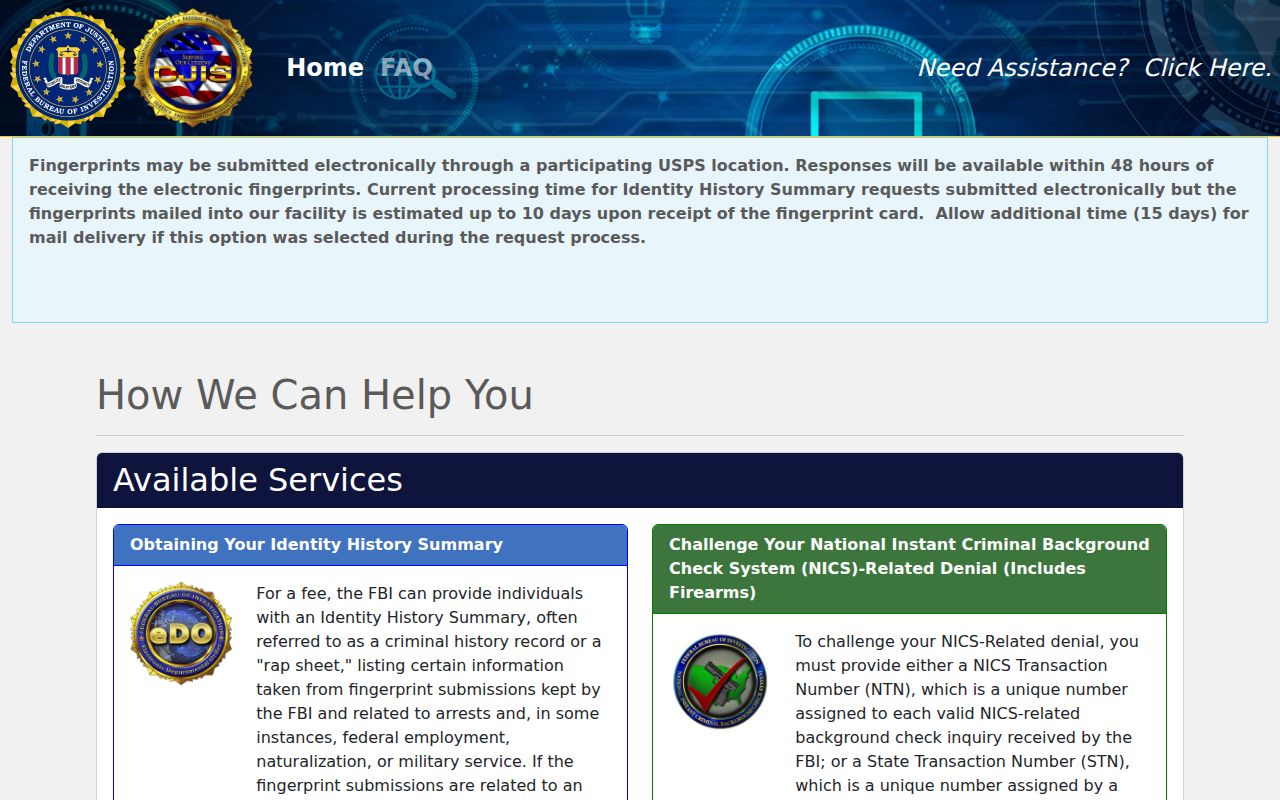 Howard County criminal history FBI identity history portal