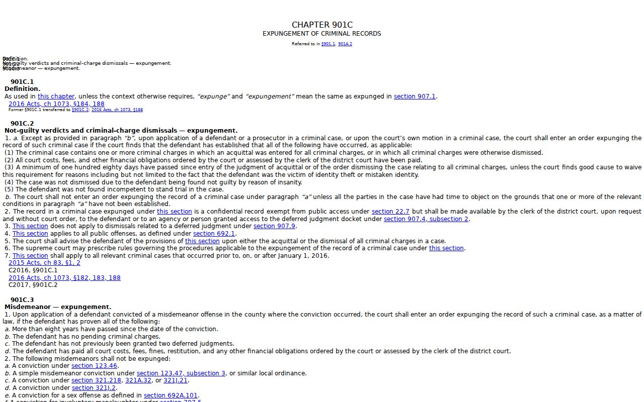 Howard County criminal history Iowa expungement law